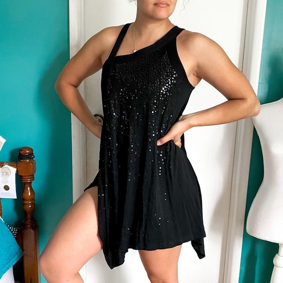 Yes World Boutique Black Sequin Asymmetrical Tunic Dress S - Picture 2 of 8